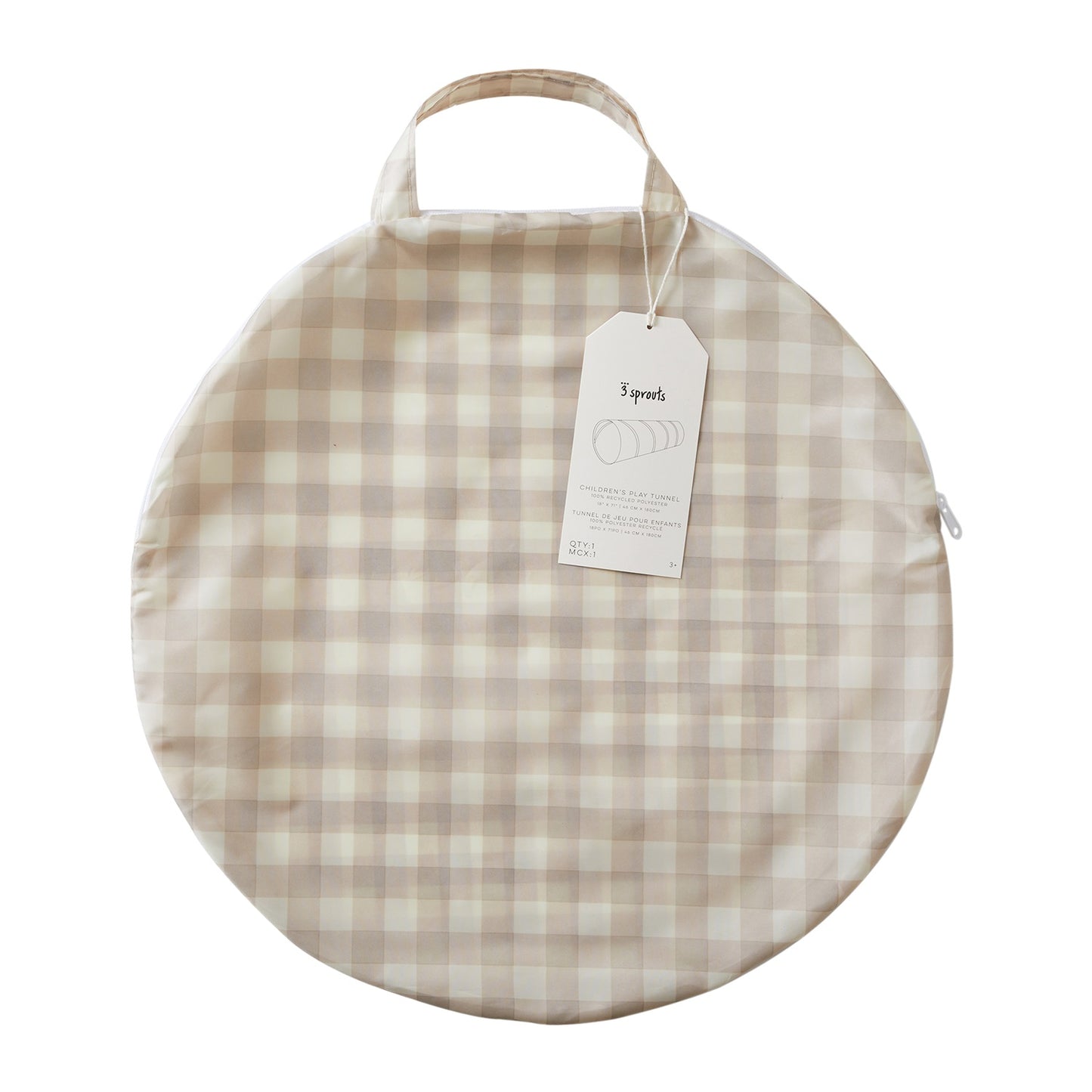 gingham beige recycled fabric play tunnel